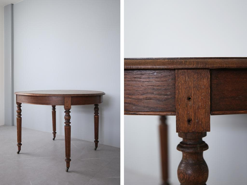 フランスアンティーク木製ダイニングテーブル/オーバル机/作業台(86-144)