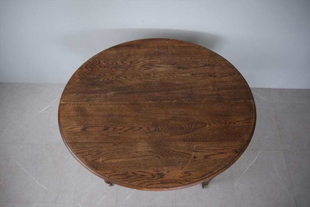 フランスアンティーク木製ダイニングテーブル/オーバル机/作業台(86-144)