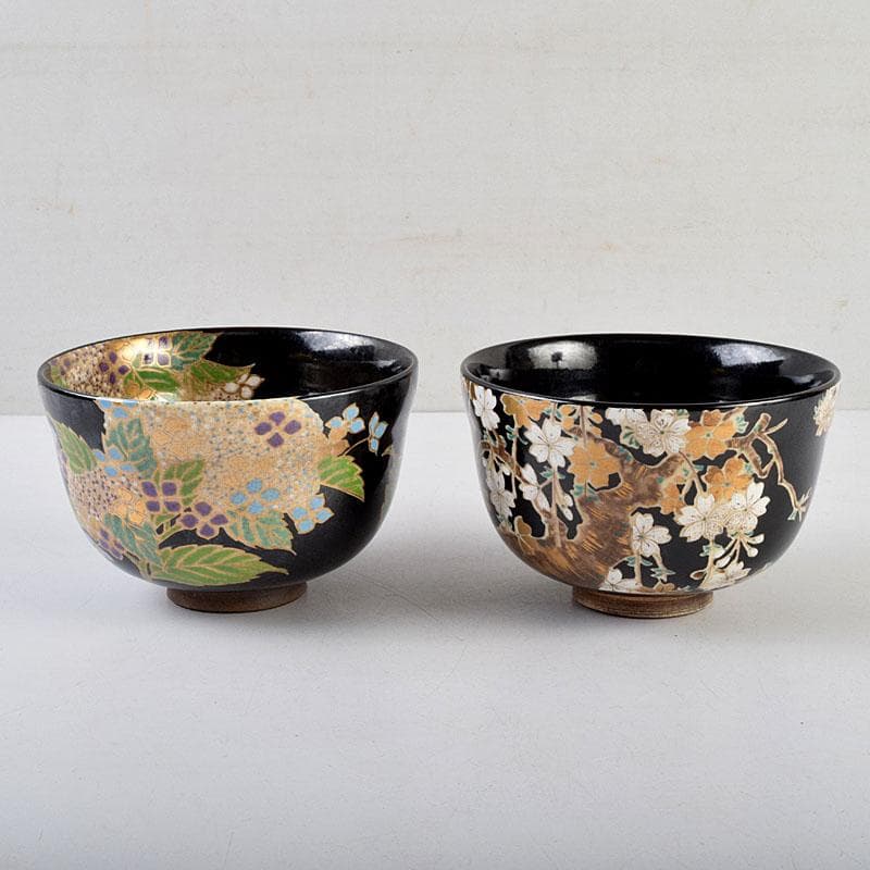 茶道具　尾形乾山作　山梅　紫陽花　茶碗　一双　共箱　V　9162