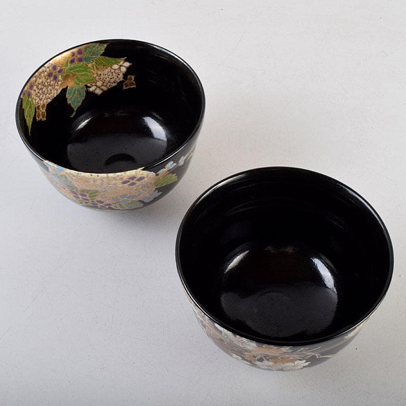 茶道具　尾形乾山作　山梅　紫陽花　茶碗　一双　共箱　V　9162