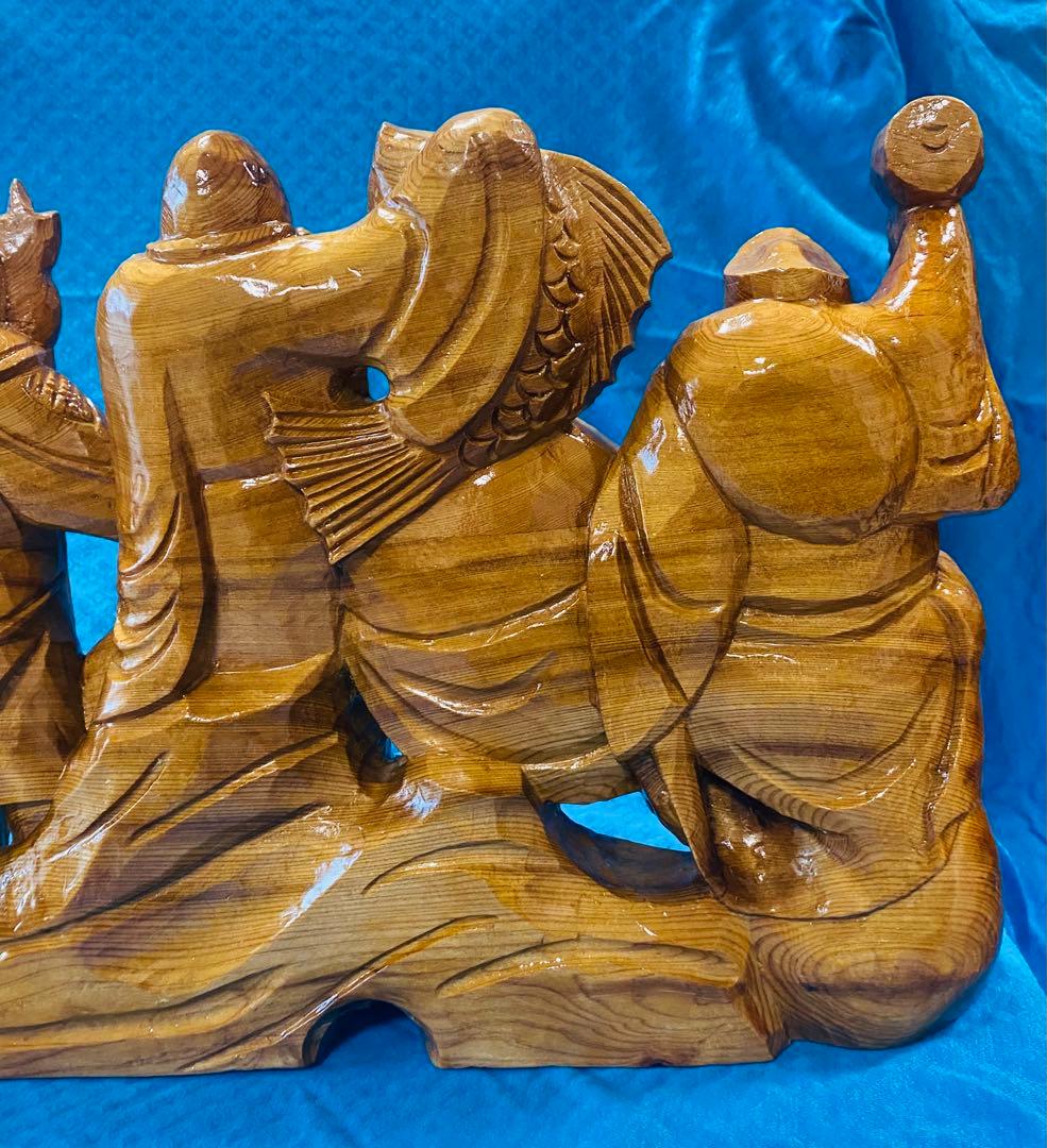 一木彫り　七福神（横幅40cm）