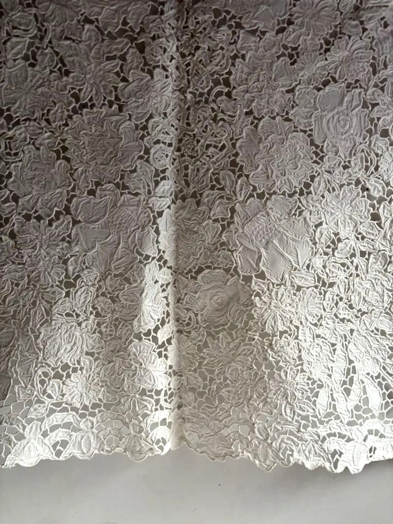 789 フランスアンティーク 美しいエンブロイダリーレース クロス 蚤の市購入