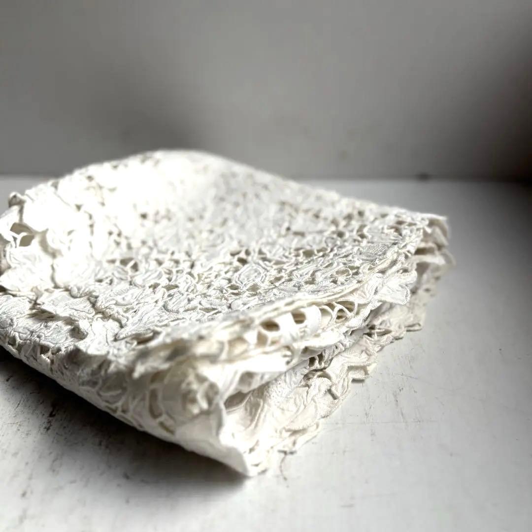 789 フランスアンティーク 美しいエンブロイダリーレース クロス 蚤の市購入