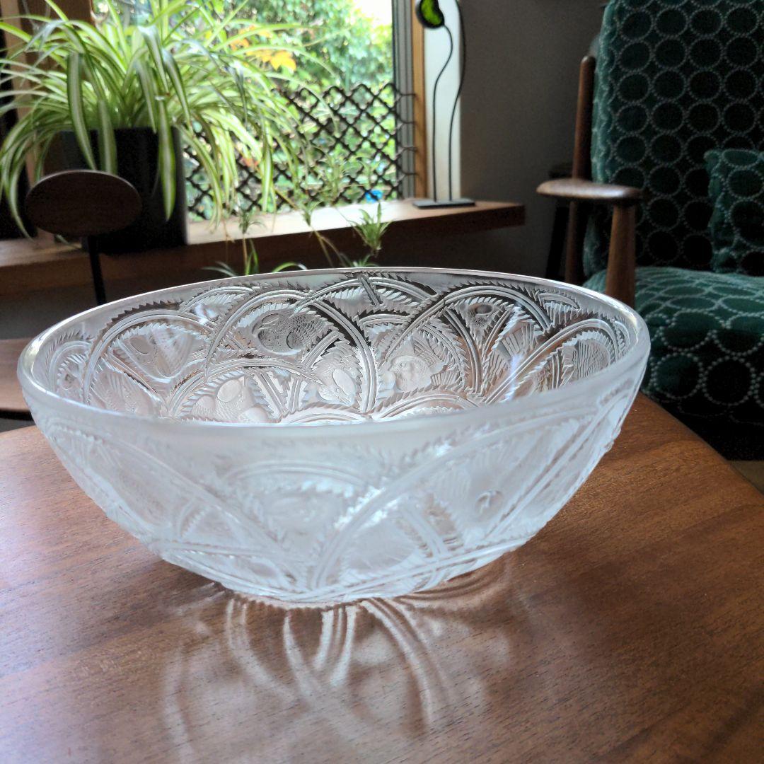 ラリック　クリスタルガラス　陽刻小鳥図ボウル