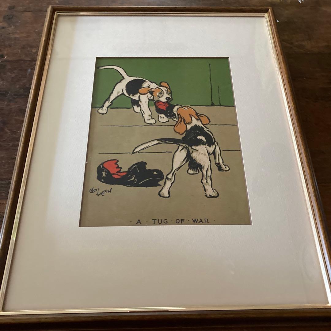 セシルアルダン　壁掛け　リトグラフ　西武　1910年　骨董市　犬　アンティーク