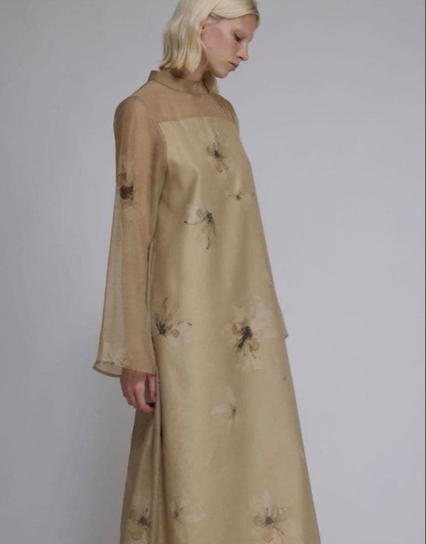 willfullyベージュ フリル付き ロングドレス