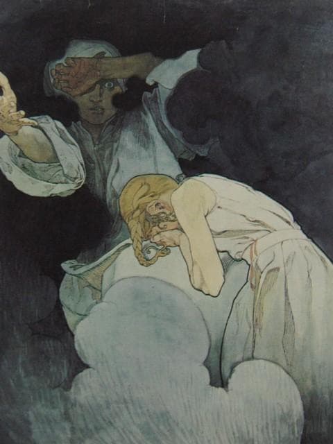 アルフォンス・ミュシャ、脅威（習作）、希少な画集より、新品高級額・額装付