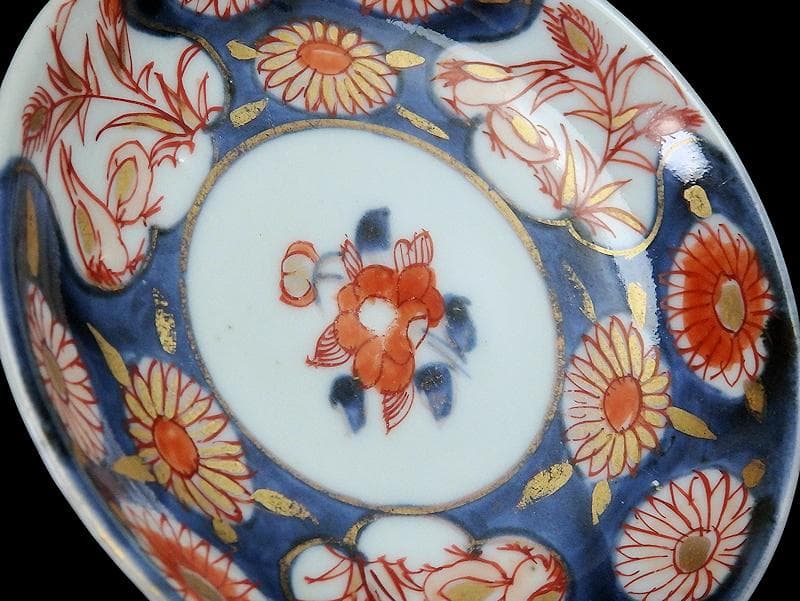 古伊万里　染錦　鶉に菊の図　４寸皿　３枚　D187A-fbve