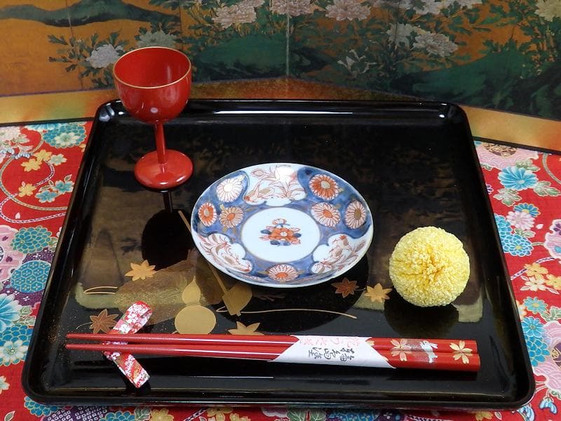 古伊万里　染錦　鶉に菊の図　４寸皿　３枚　D187A-fbve