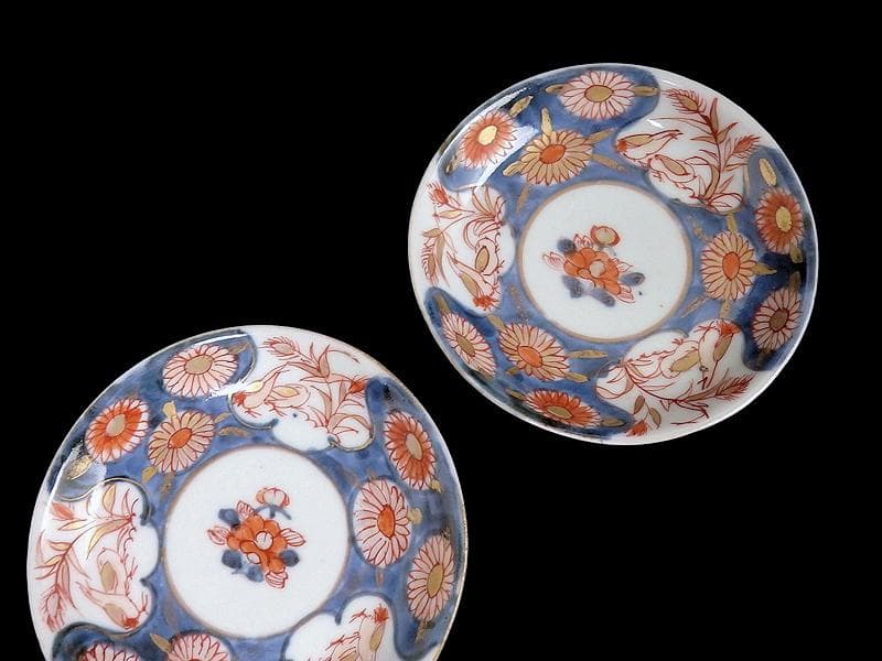 古伊万里　染錦　鶉に菊の図　４寸皿　３枚　D187A-fbve