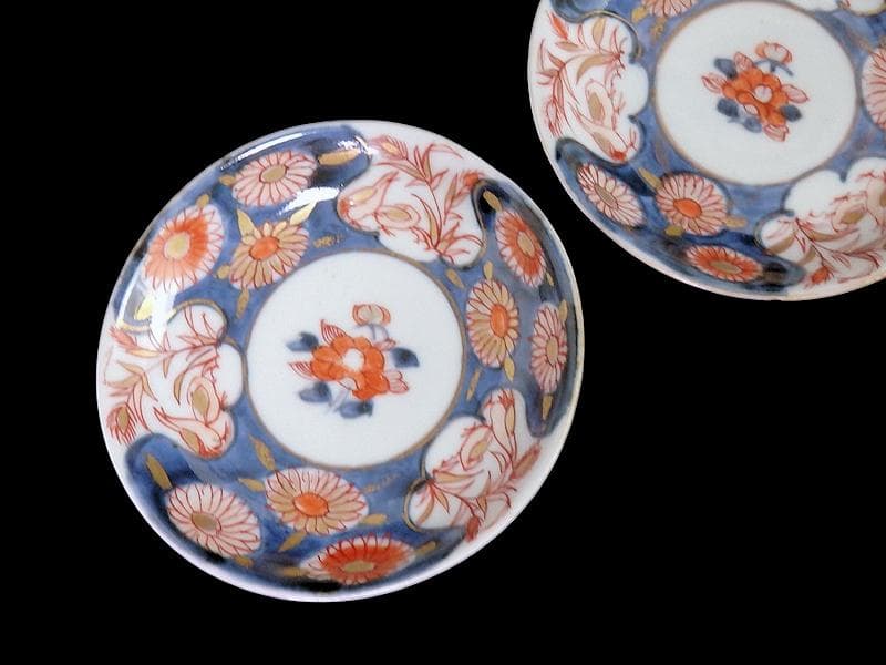 古伊万里　染錦　鶉に菊の図　４寸皿　３枚　D187A-fbve