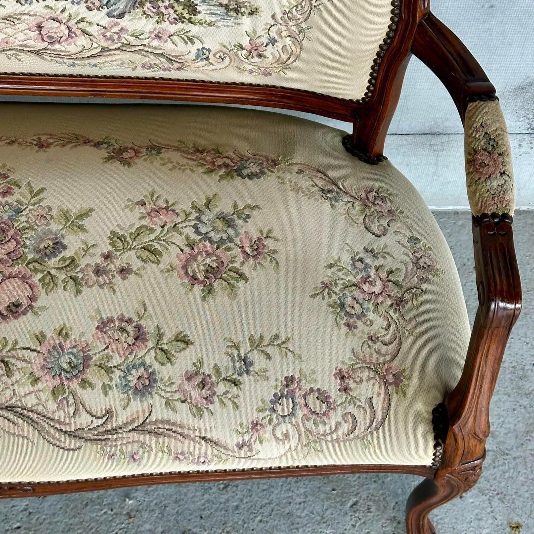 ✦王室気分✦ ロココ調アンティーク イタリア製　ゴブラン織　猫脚 ベンチソファー