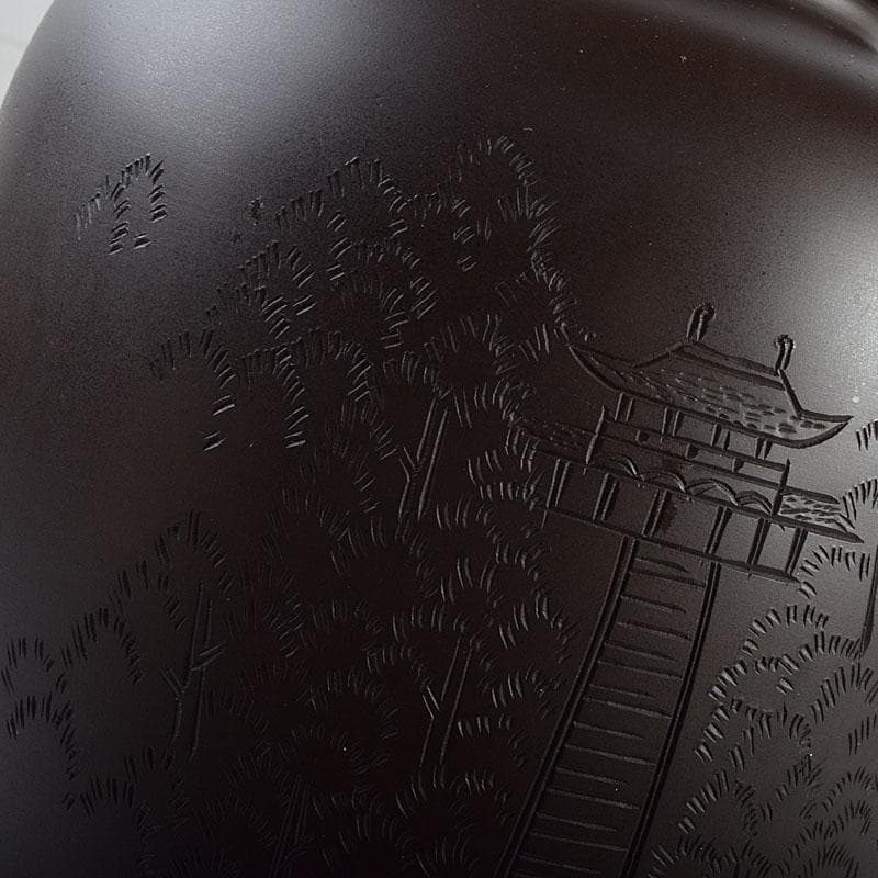 般若勘渓造　鋳銅　昌龍刻　志波彦神社・鹽竈神社絵　花瓶　共箱　N　R9397H