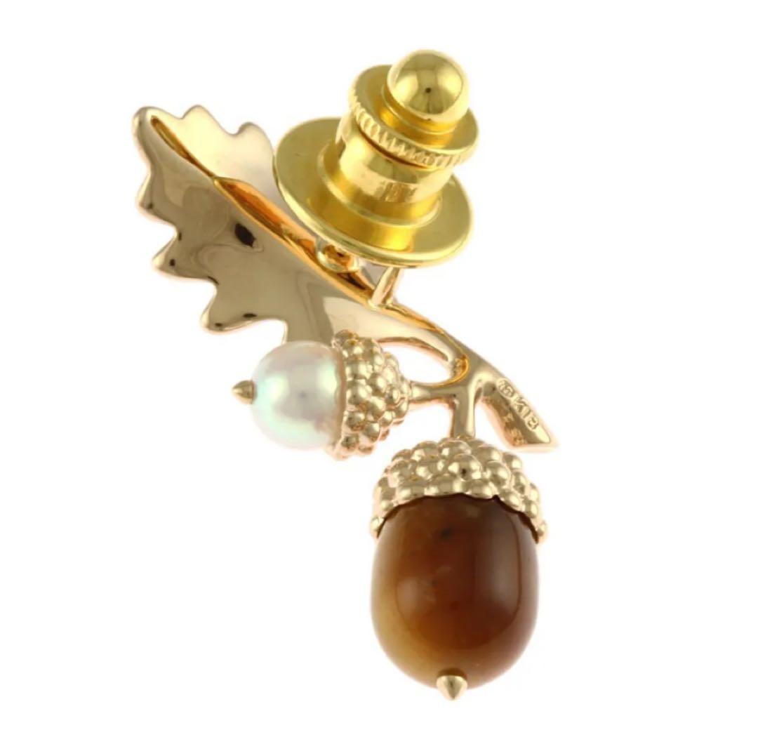 ミキモト ブローチ 18金 ピンクゴールド タイガーアイ MIKIMOTO