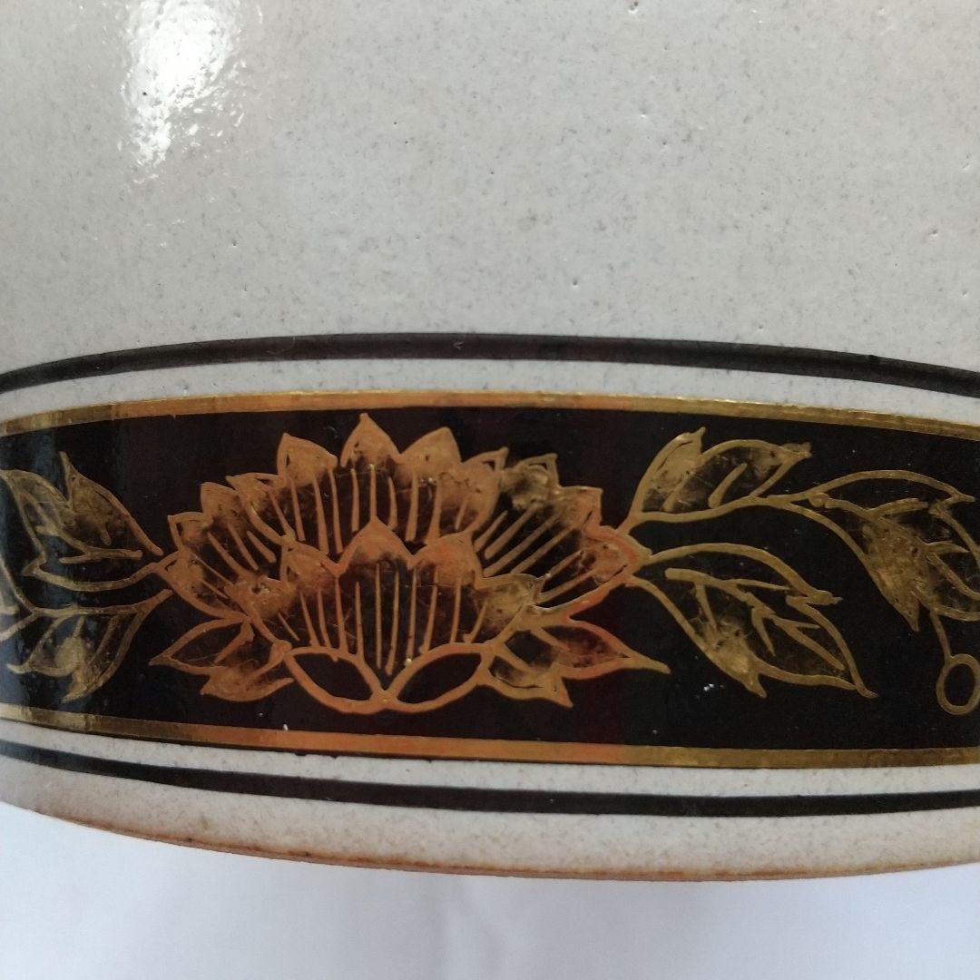 茶道具  水指  灰釉  末広  更紗紋  中村秋峰   共箱