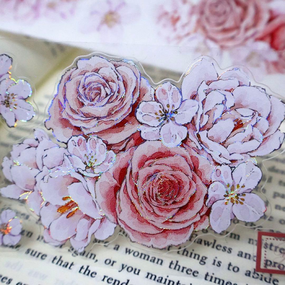 贝壳银 甜玫瑰 ダイカット加工 5.6cm×5m 海外マスキングテープ