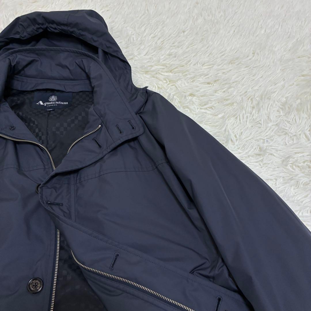 Aquascutum　アクアスキュータム　コート　ライナーなし　ネイビー　フード