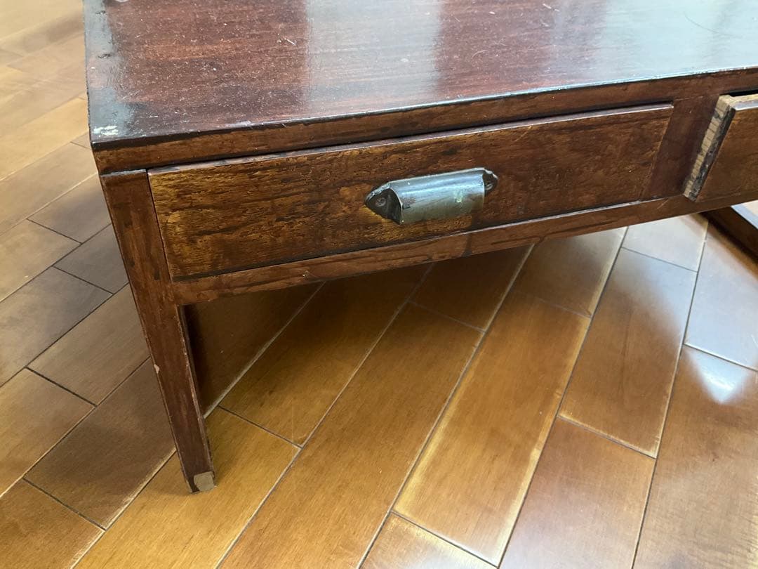 木製座卓 ダークブラウン 2引き出し