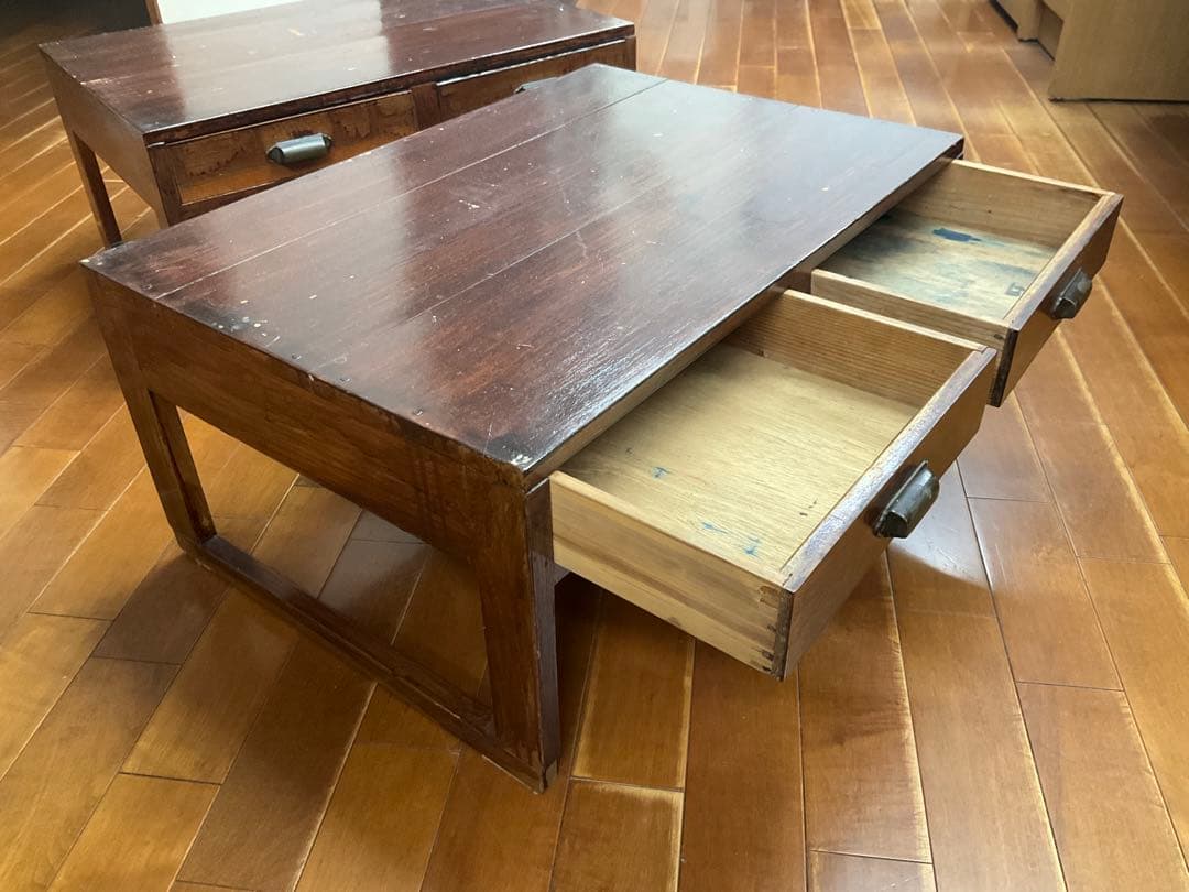 木製座卓 ダークブラウン 2引き出し