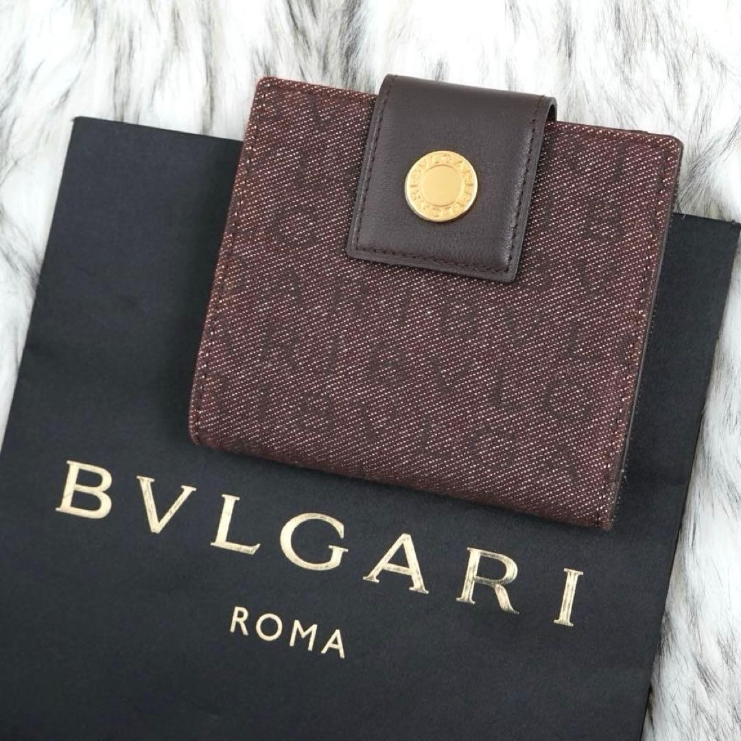 未使用品　BVLGARI ブルガリ　二つ折り財布　レザー×キャンバス　ロゴボタン