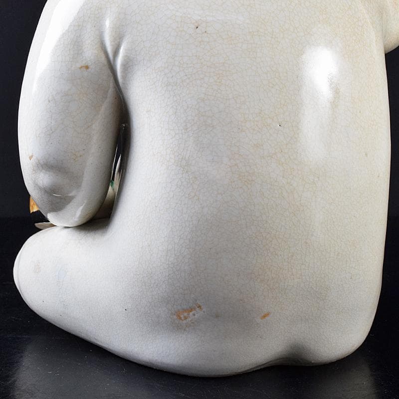 ちゅーちゃん 　古伊万里　陶人形　色絵　太鼓打唐子像　置物　M　R7926