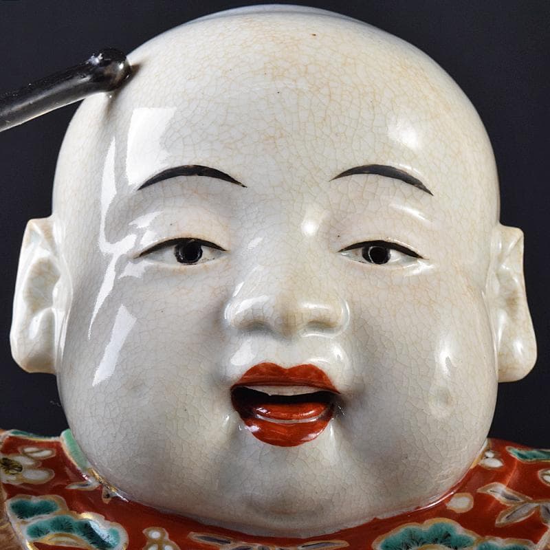 ちゅーちゃん 　古伊万里　陶人形　色絵　太鼓打唐子像　置物　M　R7926