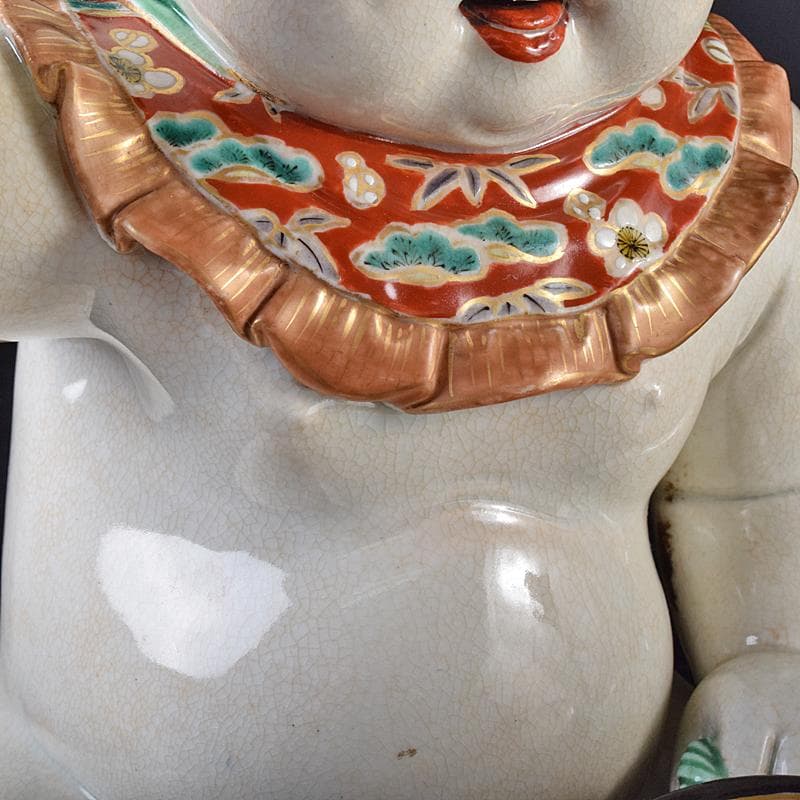 ちゅーちゃん 　古伊万里　陶人形　色絵　太鼓打唐子像　置物　M　R7926