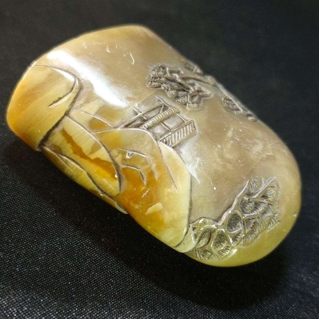 印鑑石 天然玉 山水風景図 手彫り 時代物 未使用美品 蒐集家放出 書道具 骨董