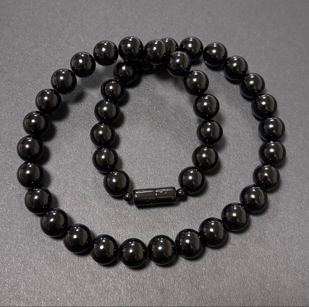天然黒珊瑚ネックレス（大玉１０mm珠）鑑別書付き⑧