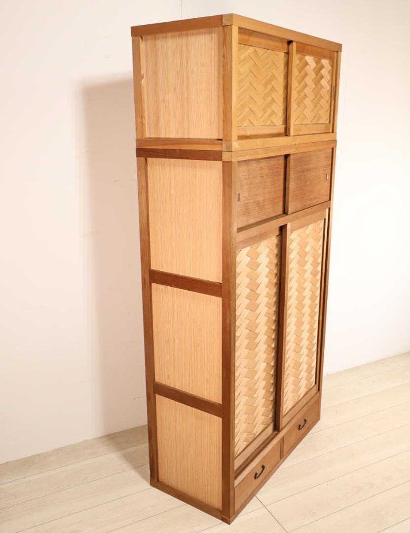 BK240　茶道具　置水屋　箪笥　茶箪笥　網代扉　煎茶棚　2段