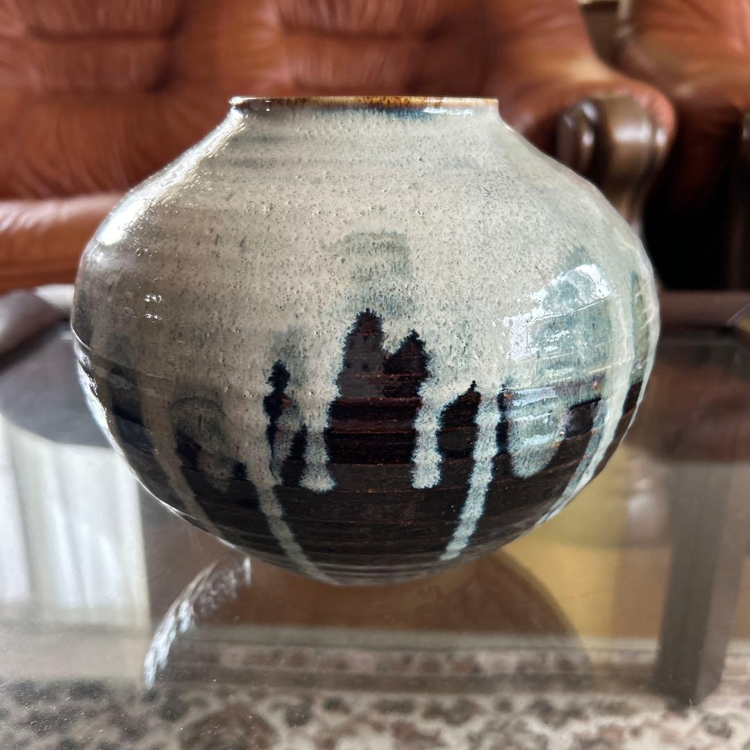 未使用品【日展国宝作家芝山吉邦　白黒釉花瓶 共箱 】貴重素晴らしいコレクション
