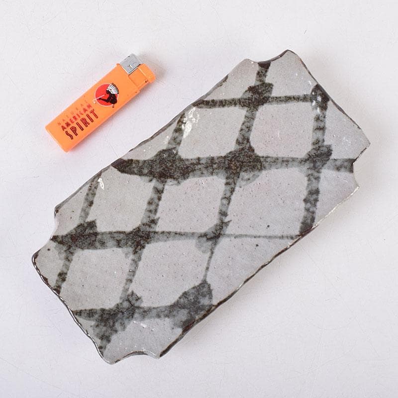 和食器　三郷焼　峯岸良尚作　鉄絵網目文　長角皿　五客　共箱　C R9021