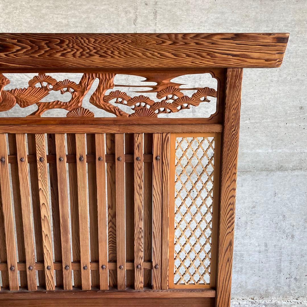 衝立 仕切り パーテーション 木製 彫刻 透かし彫 格子 松 和風 大型 レトロ