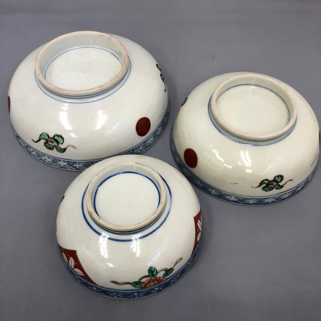 古伊万里　染錦　三つ鉢　松竹梅、鳳凰