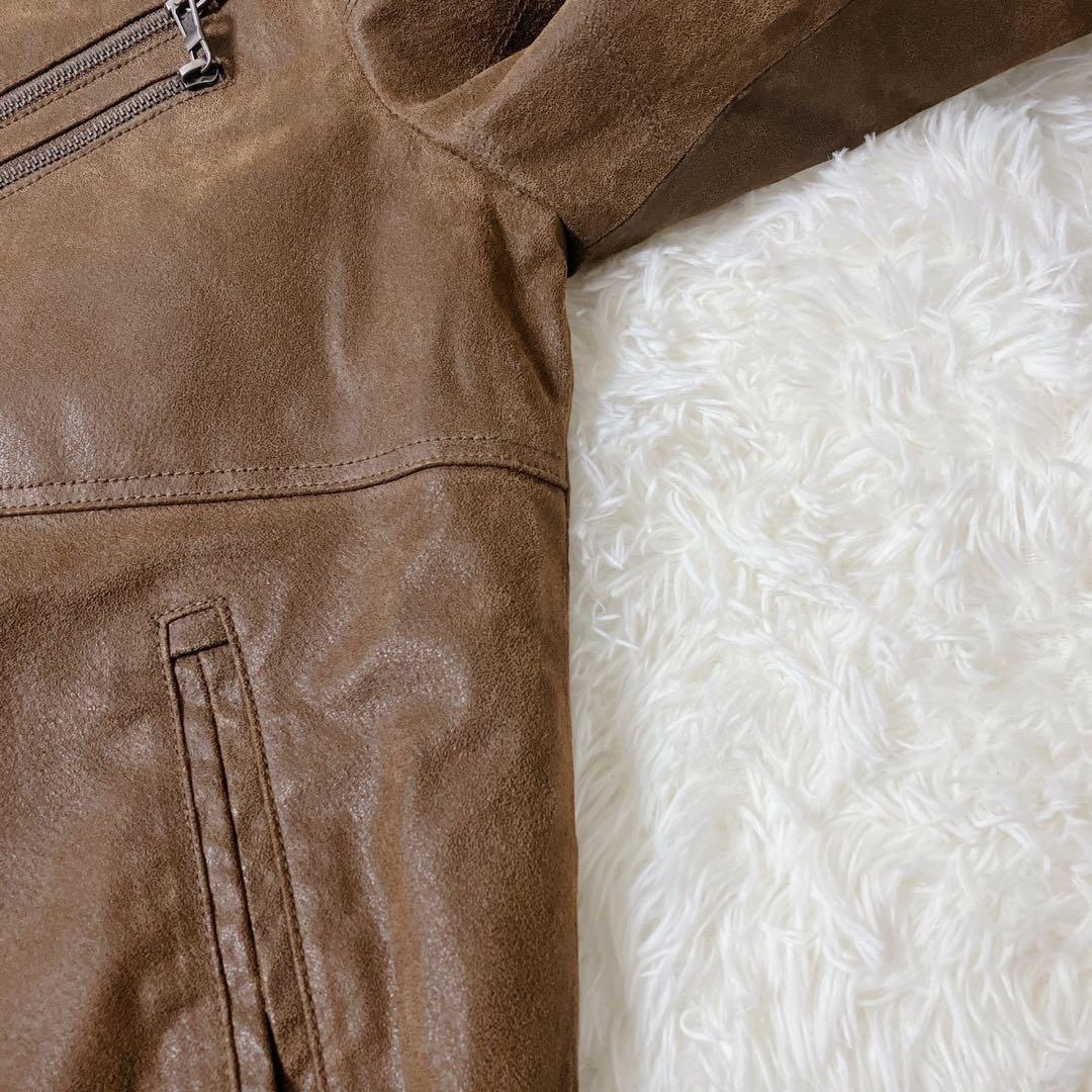 【希少】FLAVOR☆フード付 レザー ボマージャケット ライダース 茶色 XL