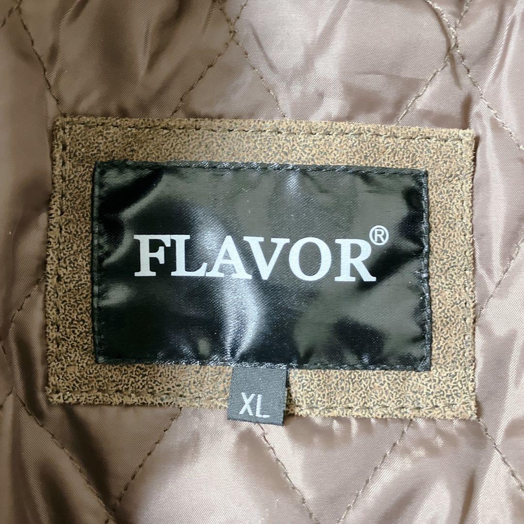 【希少】FLAVOR☆フード付 レザー ボマージャケット ライダース 茶色 XL