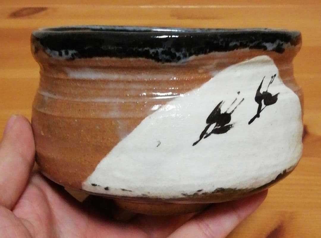 白井半七作　鳥の図　茶碗　共箱　茶道具