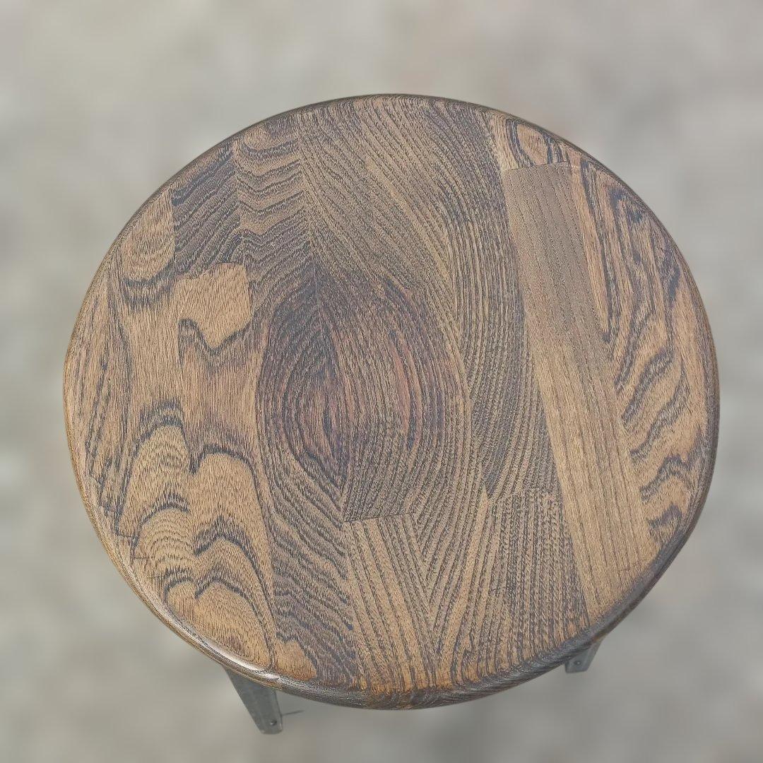 S*y様 5005）円形木製座面のアイアンスツール　ヴィンテージ　インダストリア