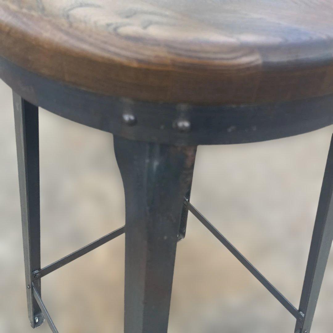 S*y様 5005）円形木製座面のアイアンスツール　ヴィンテージ　インダストリア