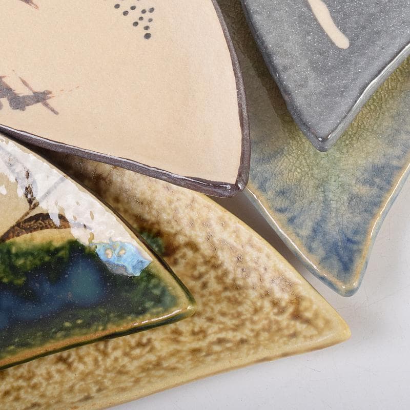 和食器　瀬戸焼　赤津焼　愛陶造　絵変わり　半月皿揃　五客　共箱　V　R7708