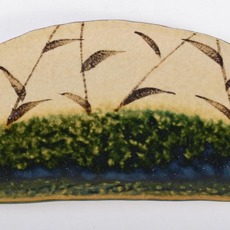 和食器　瀬戸焼　赤津焼　愛陶造　絵変わり　半月皿揃　五客　共箱　V　R7708