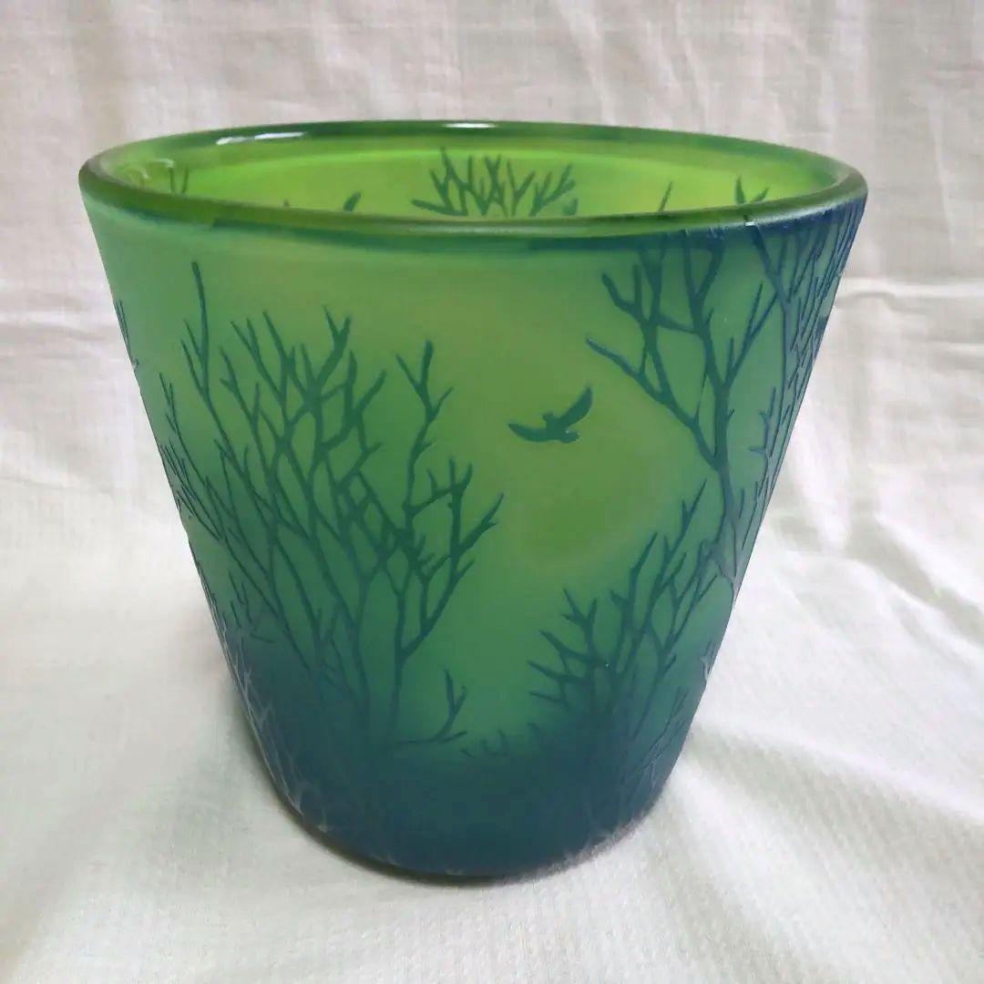 工芸硝子作家　中野良広氏　サンドブラスト花器　共箱　作品集付