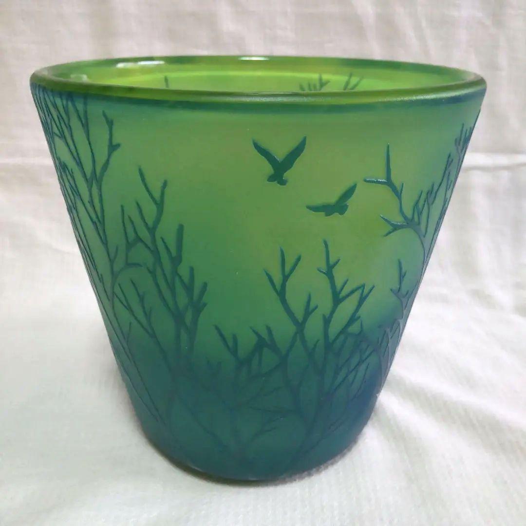 工芸硝子作家　中野良広氏　サンドブラスト花器　共箱　作品集付