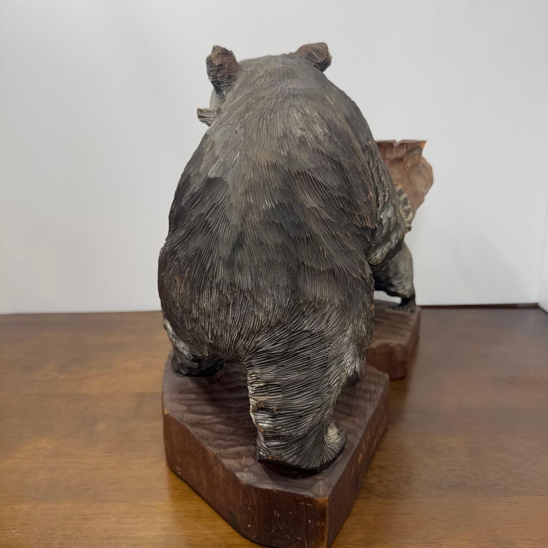 【希少】 木彫り 熊 親子 置物 1991年 当時物 北海道 阿寒湖 工芸品