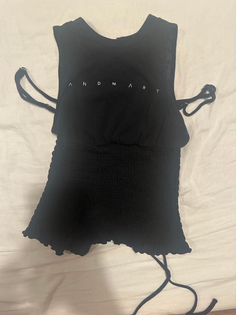 トップス ANDMARY Ami shirring logo tops black