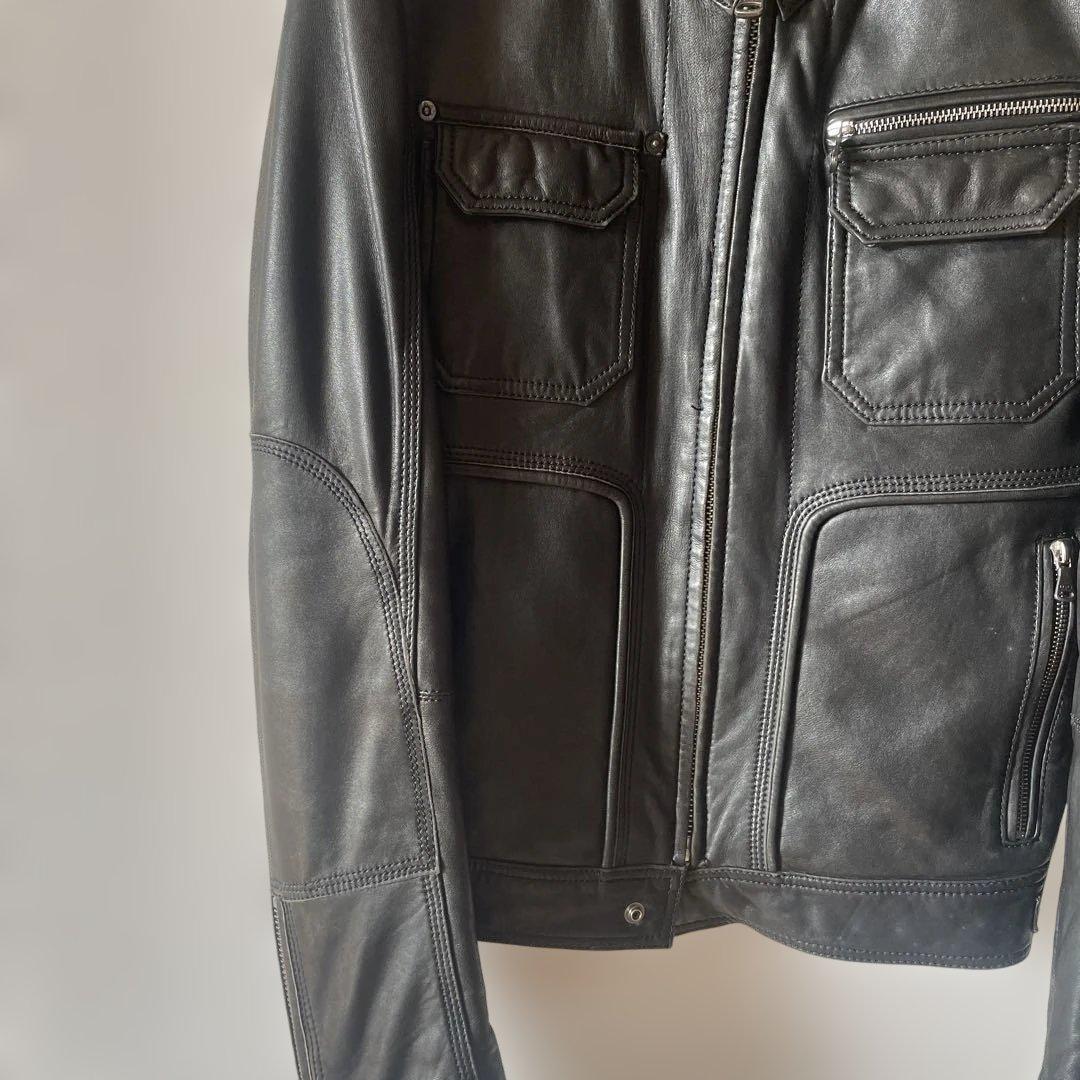 D&G ブラック レザー シングルライダースジャケット サイズ46