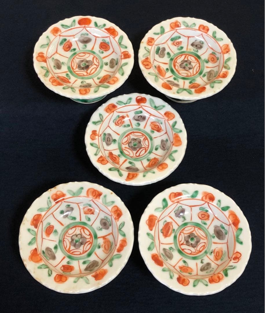 割引‼️《レ》九谷焼 須田 菁華 安南 色絵 台皿5客　1f