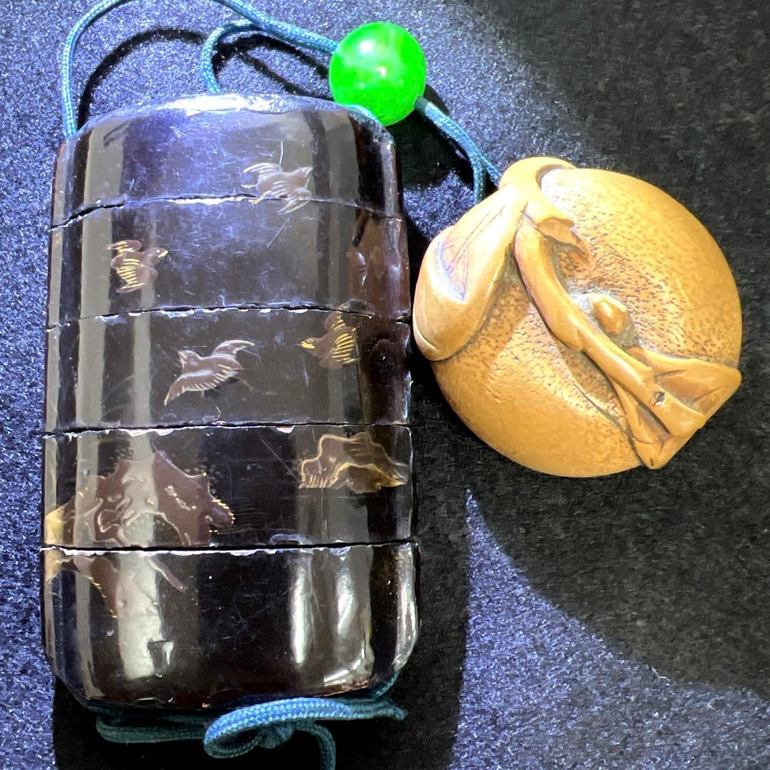 時代　印籠、木彫柿根付　82g 東Y7-1205☆2Fタサチ