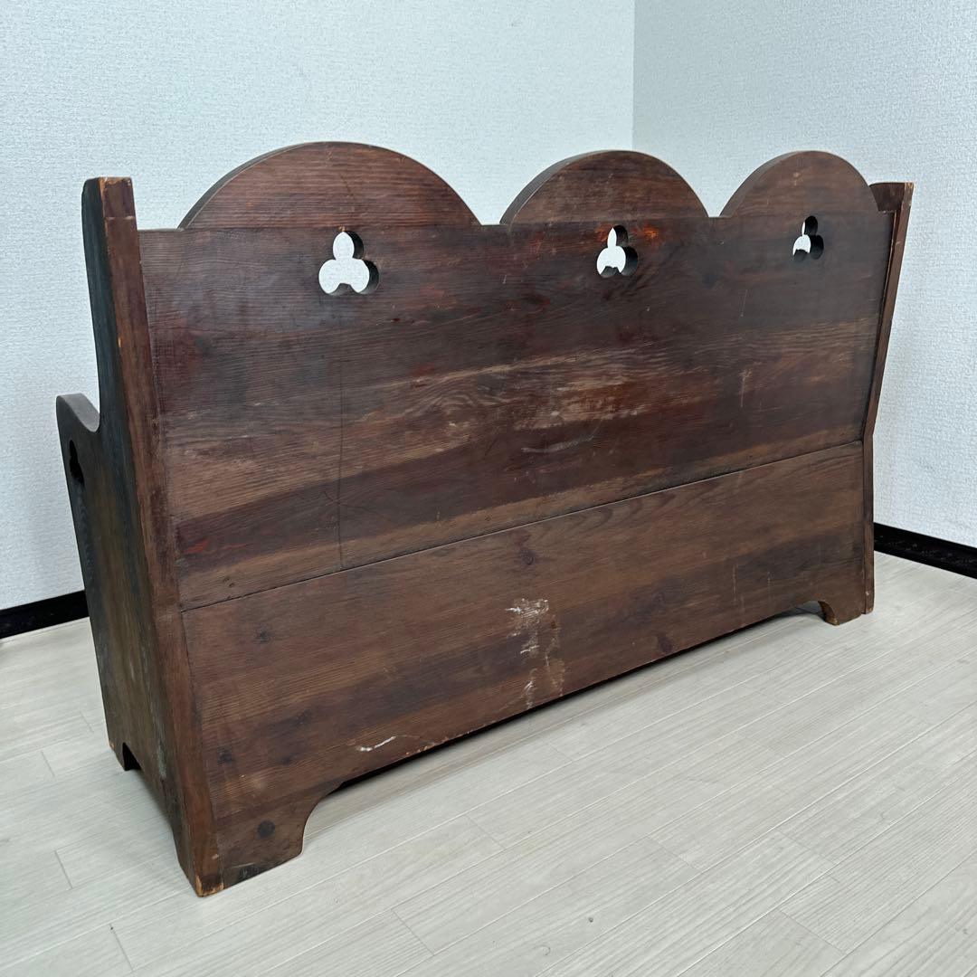 英国 アンティーク チャーチベンチ 木製 レザーシート 単鋲 iso※