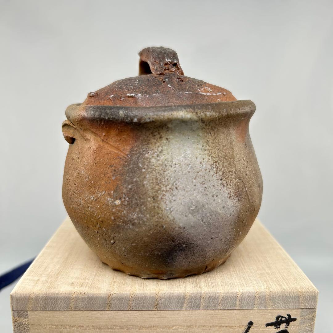 D佐藤苔助 備前焼宝瓶 霊芝手捻り人気作者 急須 共箱 共布 茶注 煎茶 茶道具